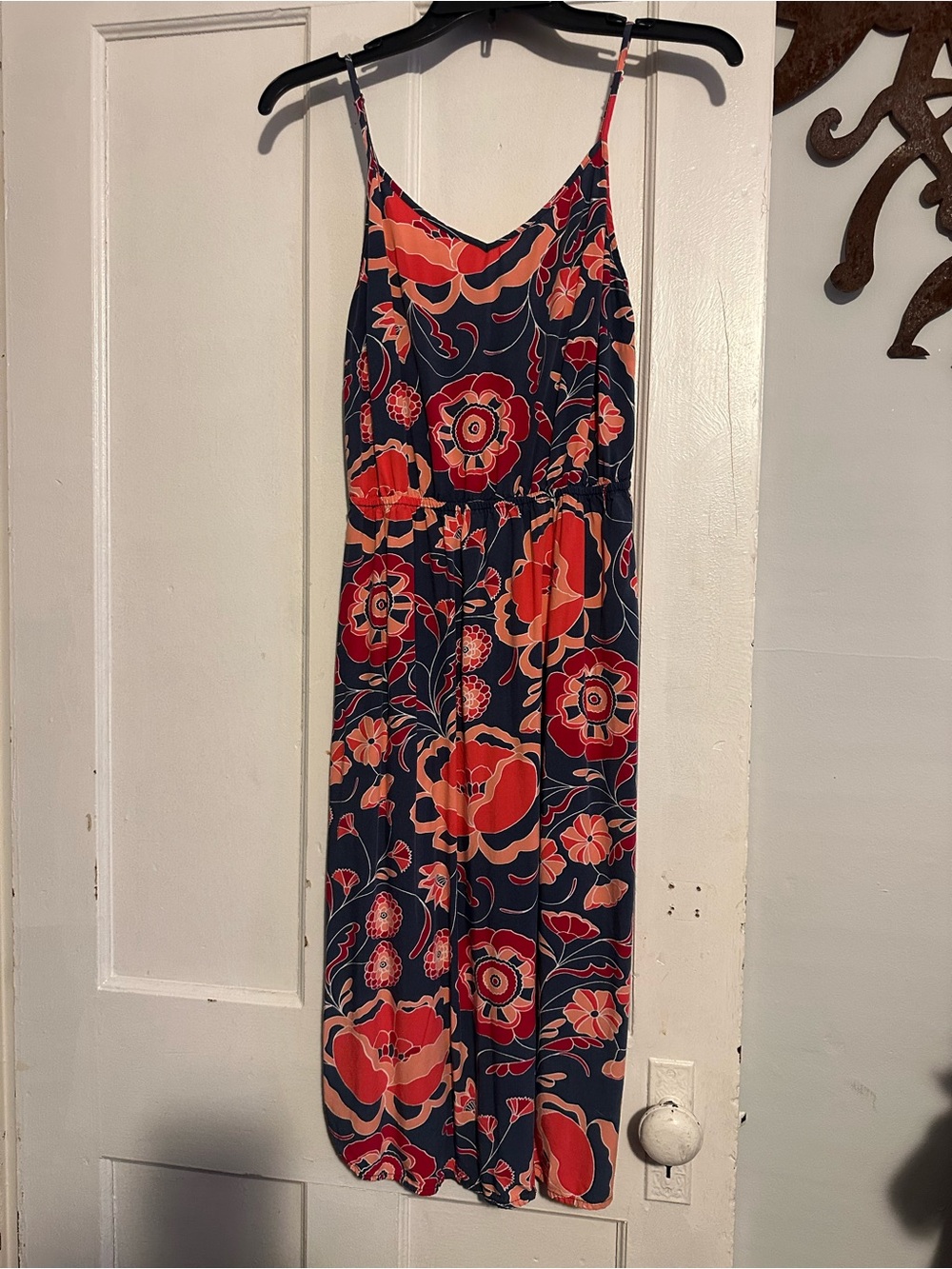 Gap Navy Floral Dress with Coral Blooms